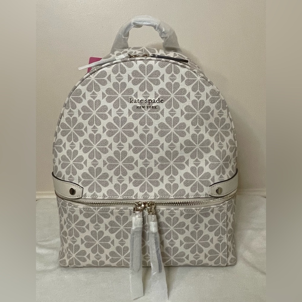 NEW kate spade flower coated canvas medium backpack in parchment